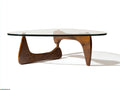 Tavolino da caffè 130×88×41 cm - cristallo trasparente e legno noce scuro - sostegno ad arco con vano aperto per soggiorno