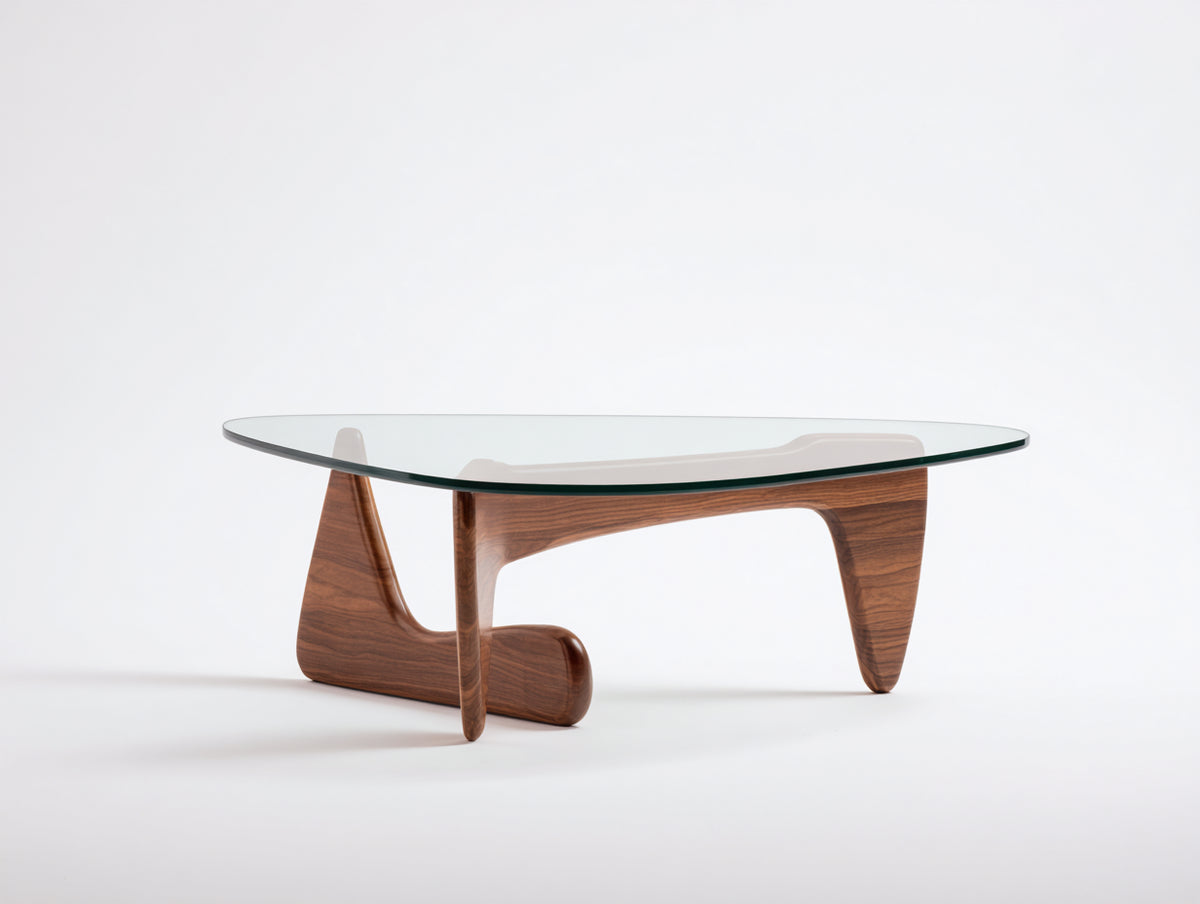 Tavolino da caffè 118×82×40 cm - vetro trasparente e legno noce - base curva intersecata per soggiorno