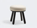 Pedale poggiapiedi 42×42×46 cm - bouclé crema e legno nero - seduta rotonda con quattro gambe per camera da letto
