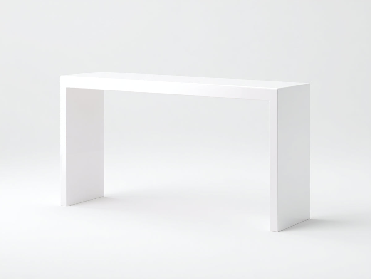 Console rettilinea 115×35×78 cm - acrilico bianco satinato - piano sottile con fianchi a pannello per camera da letto