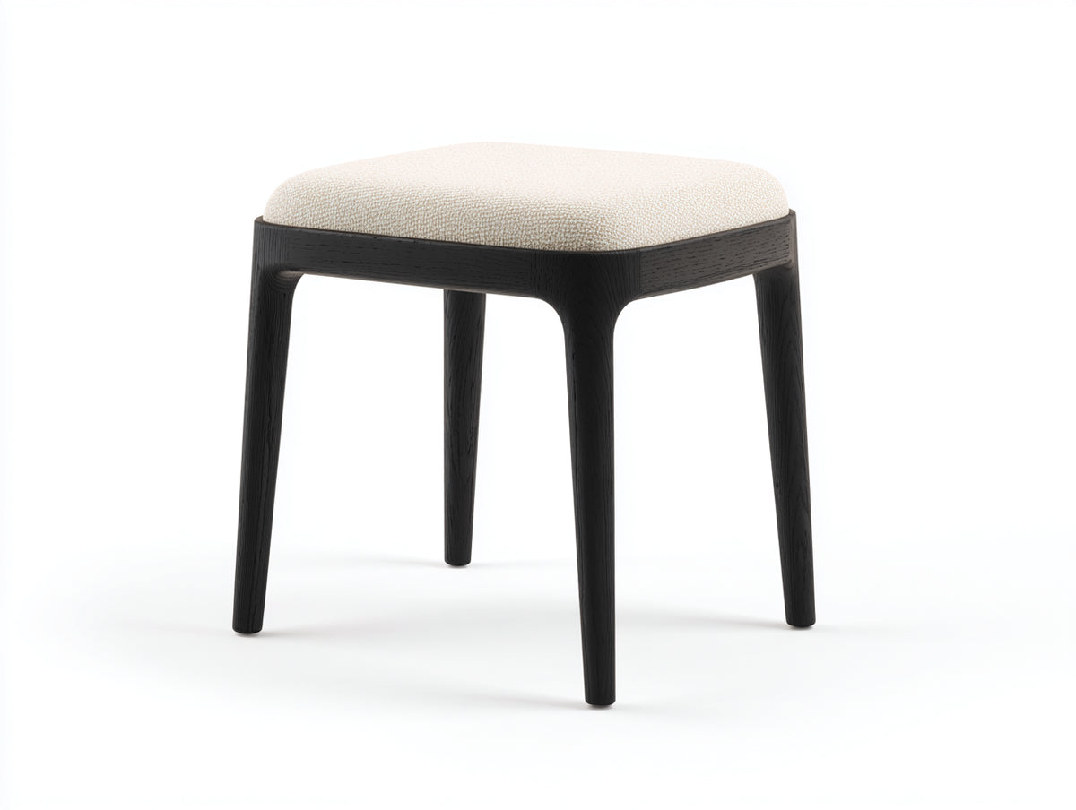 Pedale imbottito 47×42×50 cm - tessuto crema e legno nero - seduta quadrata con telaio integrato per camera da letto