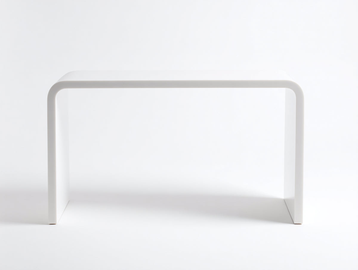 Console monoblocco 120×35×80 cm - acrilico bianco opaco - profilo continuo con angoli arrotondati per camera da letto