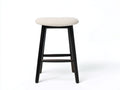Pedale sgabello alto 43×40×72 cm - tessuto crema e legno nero - seduta imbottita con poggiapiedi per camera da letto