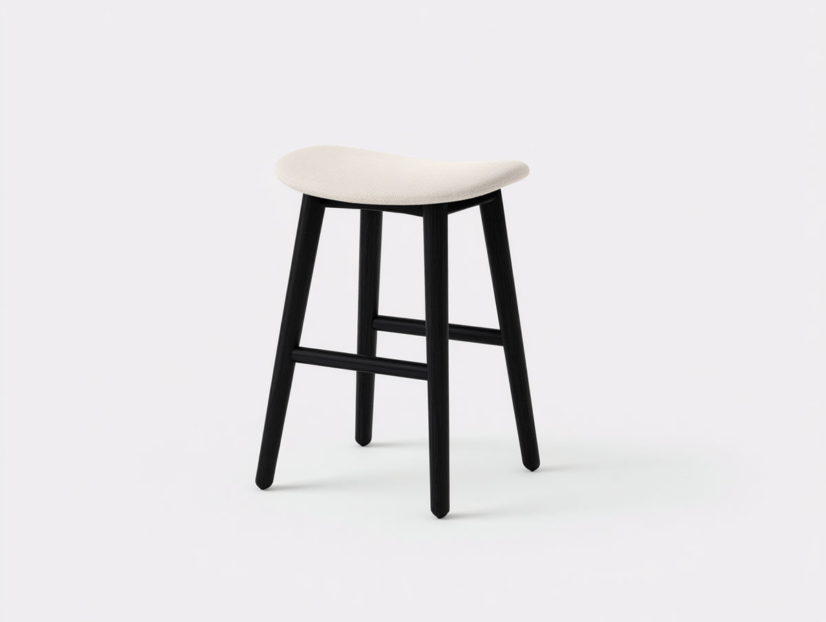 Pedale sgabello 45×42×69 cm - rivestimento avorio e legno nero - seduta curva con struttura a quattro gambe per camera da letto