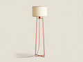 Lampada da scrivania 158×46×46 cm - metallo rosso e tessuto beige - struttura slanciata con paralume cilindrico per camera da letto