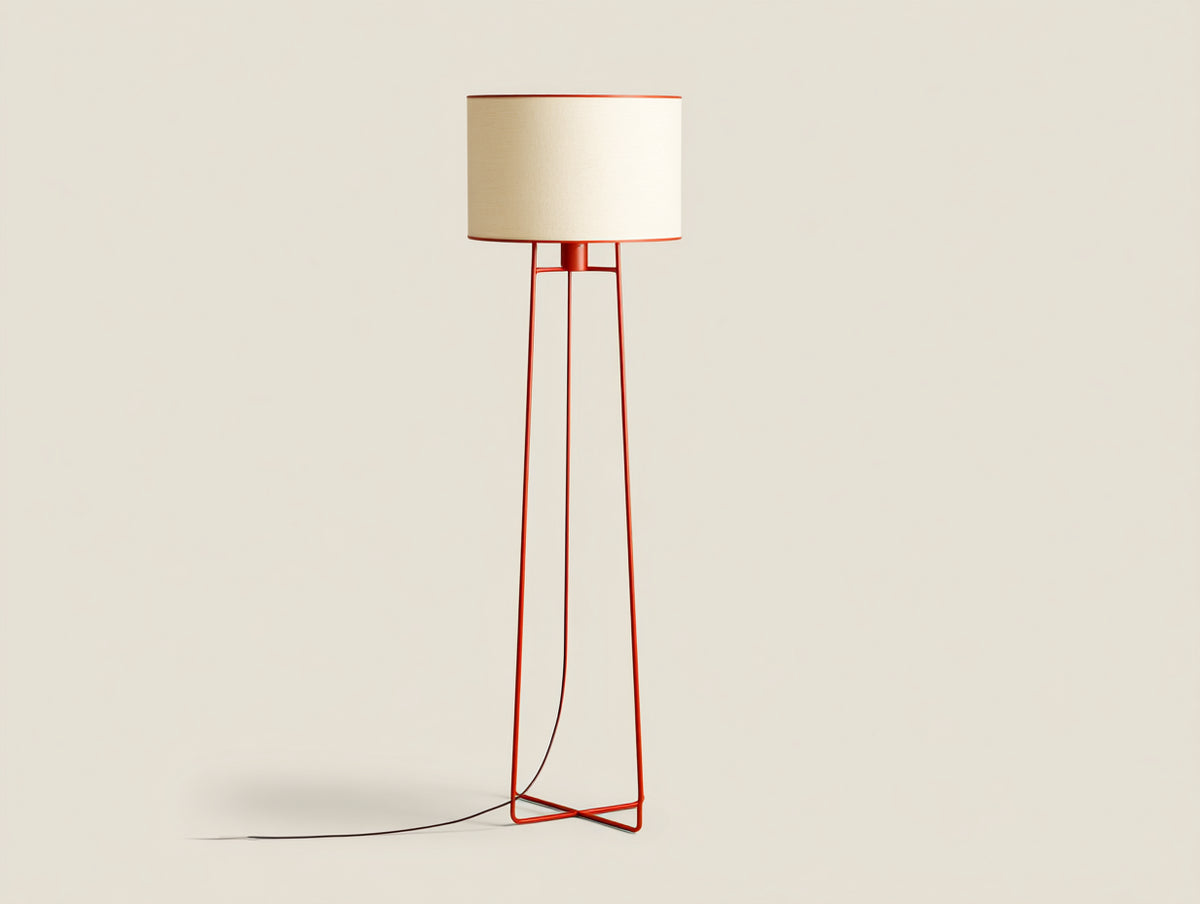 Lampada da scrivania 158×46×46 cm - metallo rosso e tessuto beige - struttura slanciata con paralume cilindrico per camera da letto