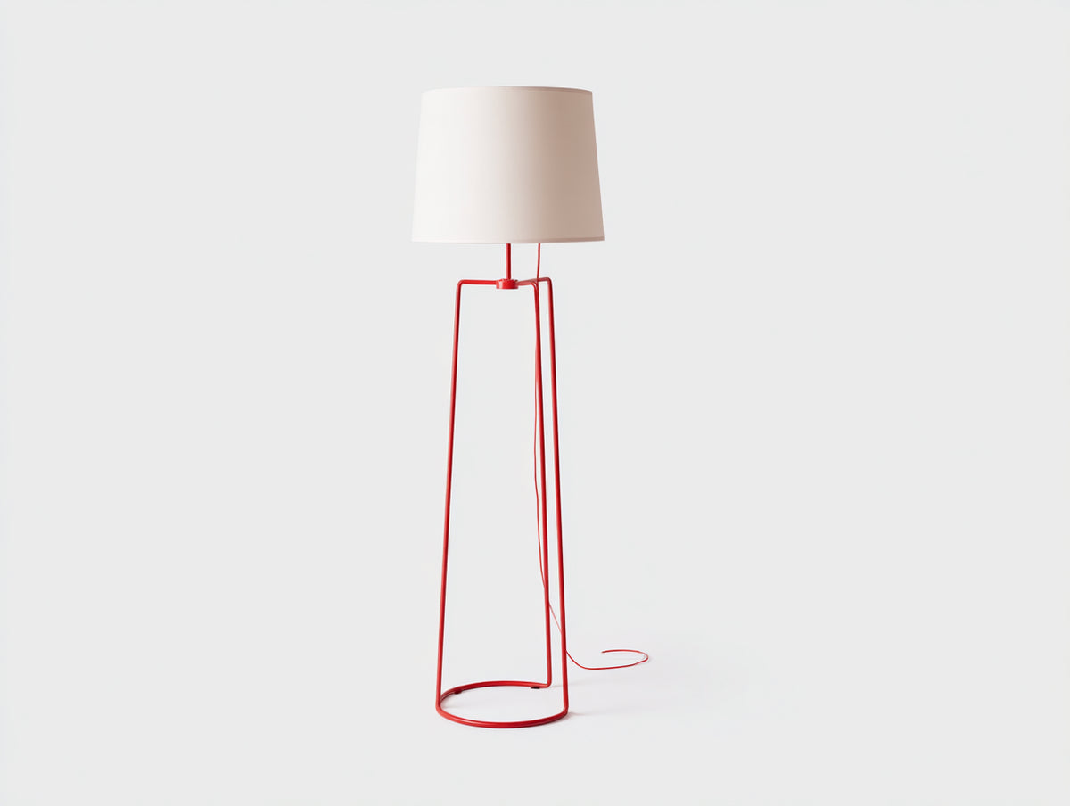 Lampada da scrivania a piantana 42×42×150 cm - metallo rosso e tessuto bianco - struttura aperta per camera da letto
