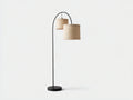 Lampada da scrivania ad arco 70×35×175 cm - metallo nero e fibra naturale beige - due paralumi sospesi per camera da letto