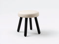 Pedale sgabello rotondo 44×44×46 cm - tessuto crema e legno nero - seduta imbottita con gambe inclinate per camera da letto