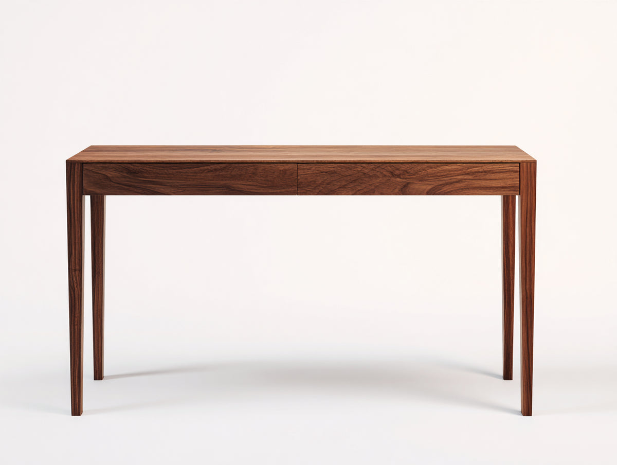 Console 130×38×80 cm - legno color noce scuro - due cassetti e quattro gambe sottili per camera da letto
