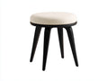 Pedale alto 44×44×55 cm - tessuto avorio e legno nero - seduta rotonda con quattro gambe affusolate per camera da letto
